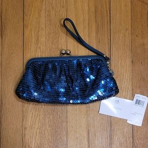 Coach midnight Blue Sequin Kisslock Clutch F49900 SV/Teal